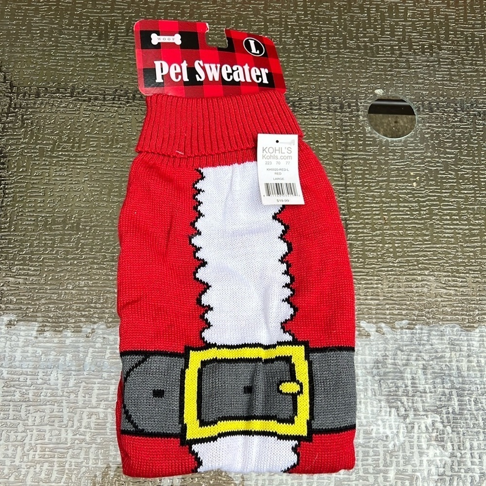 Kohl’s Santa Pet Sweater – Large – New With Tags